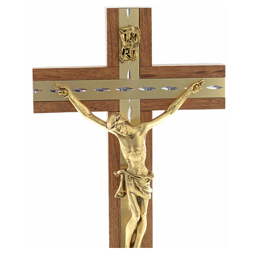 Tisch Kreuz aus Holz und goldenen Metall. 8