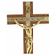 Crucifixo madeira e metal dourado de mesa s4