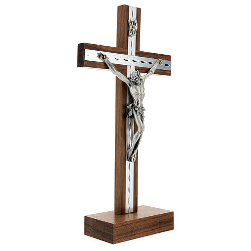 Tisch Kruzifix aus Holz, versilberten Metall und Stahl. 3