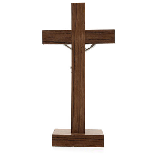 Tisch Kruzifix aus Holz, versilberten Metall und Stahl. 4