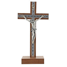 Crucifix de table en bois, métal, argent, alluminium
