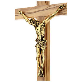 Tisch Kruzifix aus Olivenholz und goldenen Metall.