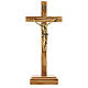 Tisch Kruzifix aus Olivenholz und goldenen Metall. s1