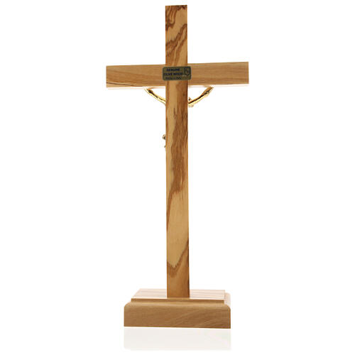 Crucifijo de mesa madera olivo dorado metal 5