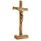 Crucifix de table doré en bois d'olivier et mé s4