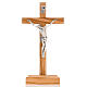 Crucifixo de mesa madeira oliveira e metal prateado s1