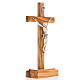 Crucifixo de mesa madeira oliveira e metal prateado s2