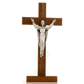 Crucifixo de mesa Cristo Ressuscitado madeira nogueira