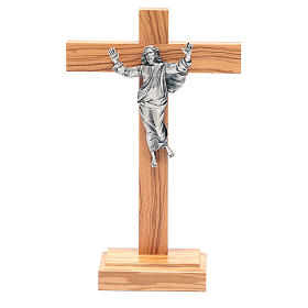 Cross risen Christ with base metal and wood.