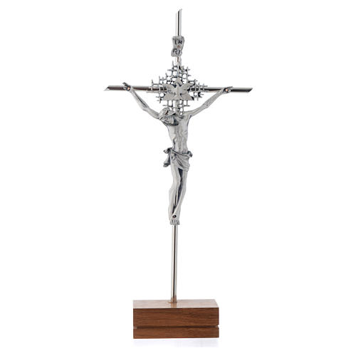 Crucifix argenté Père, Sainte Esprit, base en bois 1