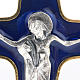 Tischkreuz mit Christus und Maria mit Kelch aus blauen Metall. s2