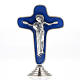 Crucifix de table métal argenté bleu Marie avec calice s1