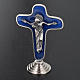 Crucifix de table métal argenté bleu Marie avec calice s3