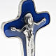 Crucifixo de mesa metal prateado azul Maria com cálice s2