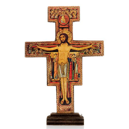Crucifixo São Damião madeira com base 1