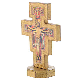 Kruzifix von San Damiano aus Holz mit goldenen Rand.