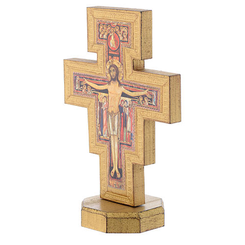 Kruzifix von San Damiano aus Holz mit goldenen Rand. 2