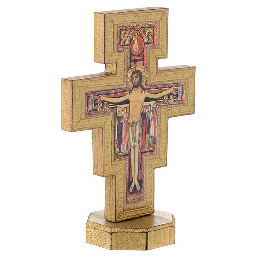 Kruzifix von San Damiano aus Holz mit goldenen Rand. 3