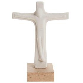 Tisch Kruzifix aus weissen Ton, 11cm.