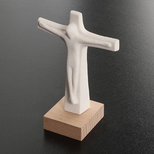 Crucifixo de mesa argila branca 11 cm 2