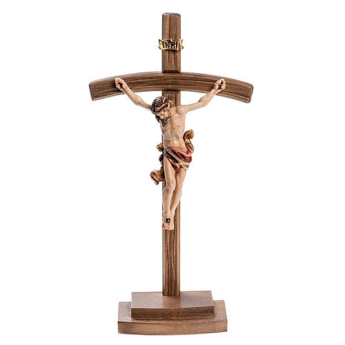 Crucifixo de mesa madeira Val Gardena cruz curva 1