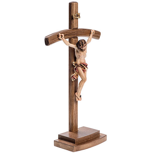 Crucifixo de mesa madeira Val Gardena cruz curva 3