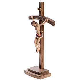 Crucifix in wood with base and curbed cross