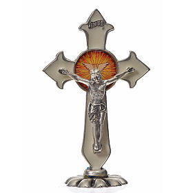 Holy Spirit cross, pointed, in zamak and white enamel 7x4.5cm