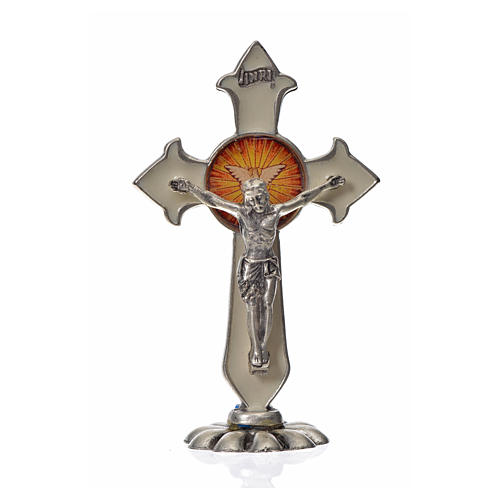 Holy Spirit cross, pointed, in zamak and white enamel 7x4.5cm 3