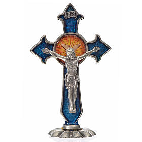 Holy Spirit cross, pointed, in zamak and blue enamel 7x4.5cm
