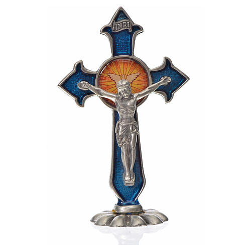 Holy Spirit cross, pointed, in zamak and blue enamel 7x4.5cm 3