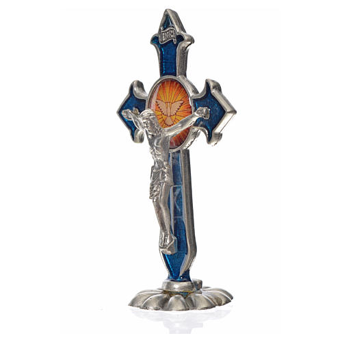Holy Spirit cross, pointed, in zamak and blue enamel 7x4.5cm 4