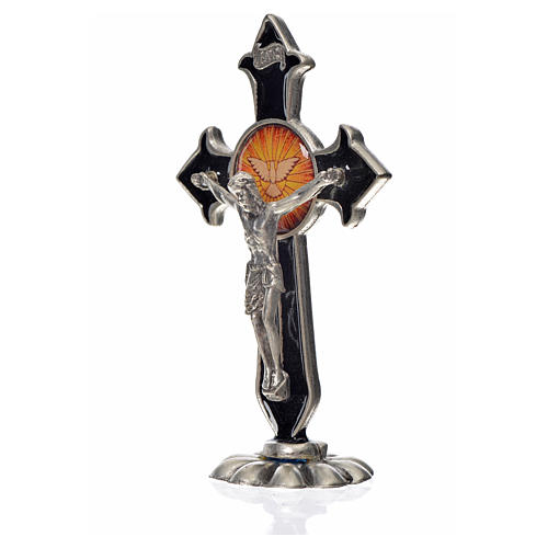Holy Spirit cross, pointed, in zamak and black enamel 7x4.5cm 4