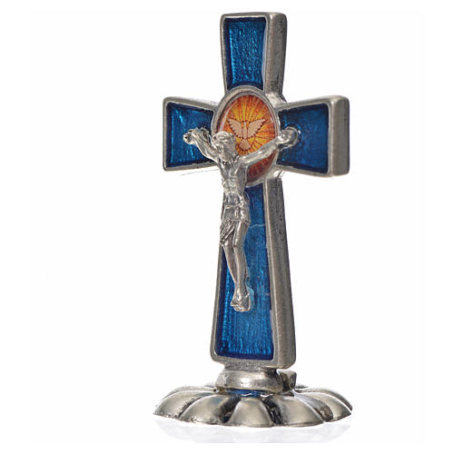 Holyart Croce Di San Benedetto Da Tavolo In Zama 5x3 Cm: Con Smalto Blu, Oggetto Religioso