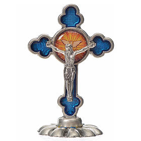Cruz espíritu santo trilobulada de mesa esmalte azul 5.2x3.5 cm
