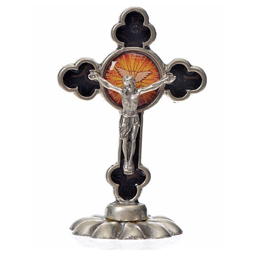 Holy Spirit table cross, trefoil in zamak and black enamel 5.2x3 3