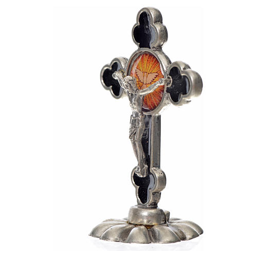 Krzyż Ducha Świętego zakończenia forma koniczyna na stół zama emalia czarna 5,2 X 3,5cm. 4