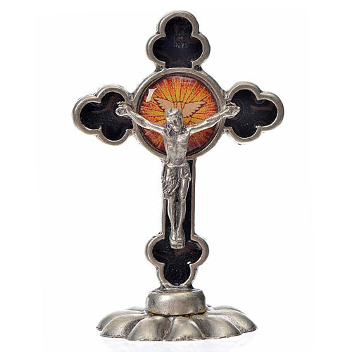Holy Spirit table cross, trefoil in zamak and black enamel 5.2x3 1