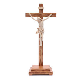 Natural wax table crucifix, Corpus model in Valgardena wood