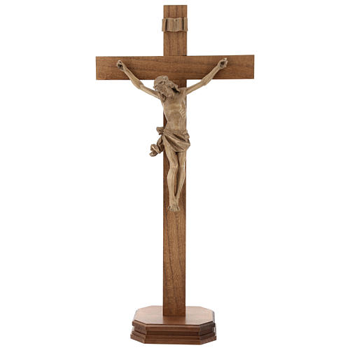 Patinated table crucifix, Corpus model in Valgardena wood 1