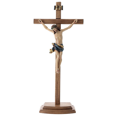 Sculpted table crucifix, Corpus model in antique gold Valgardena 1