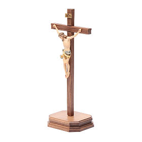 Sculpted table crucifix, Corpus model in painted Valgardena wood