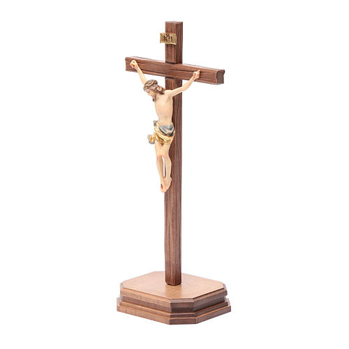 Sculpted table crucifix, Corpus model in painted Valgardena wood 2