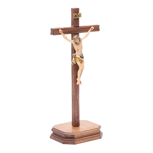 Sculpted table crucifix, Corpus model in painted Valgardena wood 3