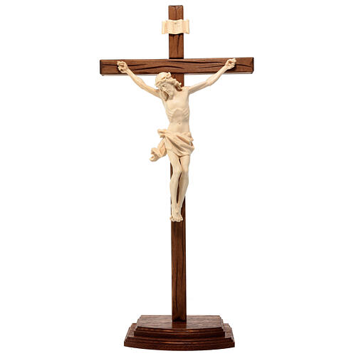 Sculpted table crucifix, Corpus model in natural wax Valgardena 1