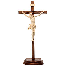 Sculpted table crucifix, Corpus model in natural wax Valgardena
