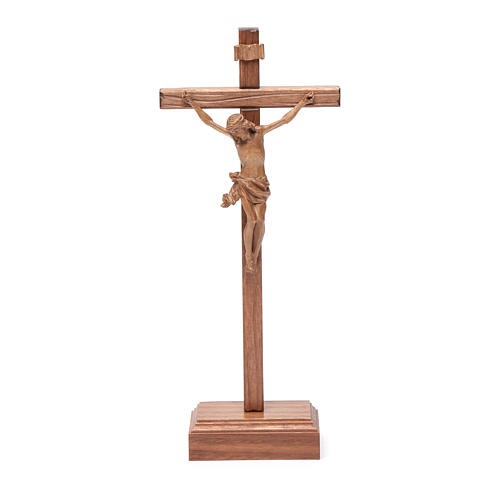 Croce da tavolo scolpito mod. Corpus legno Valgardena patinato 1