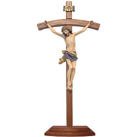 Sculpted crucifix with base in antique gold Valgardena wood