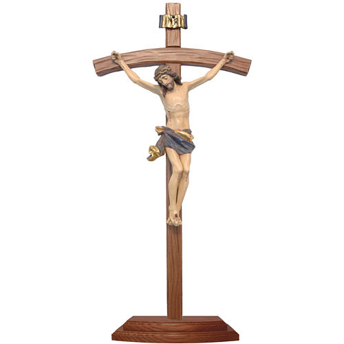 Sculpted crucifix with base in antique gold Valgardena wood 1