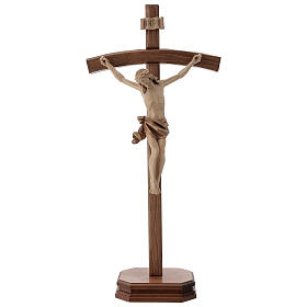 Sculpted crucifix with base in multi-patinated Valgardena wood